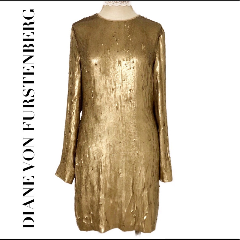 Diane Von Furstenberg Pauletta Gold Sequin Dress